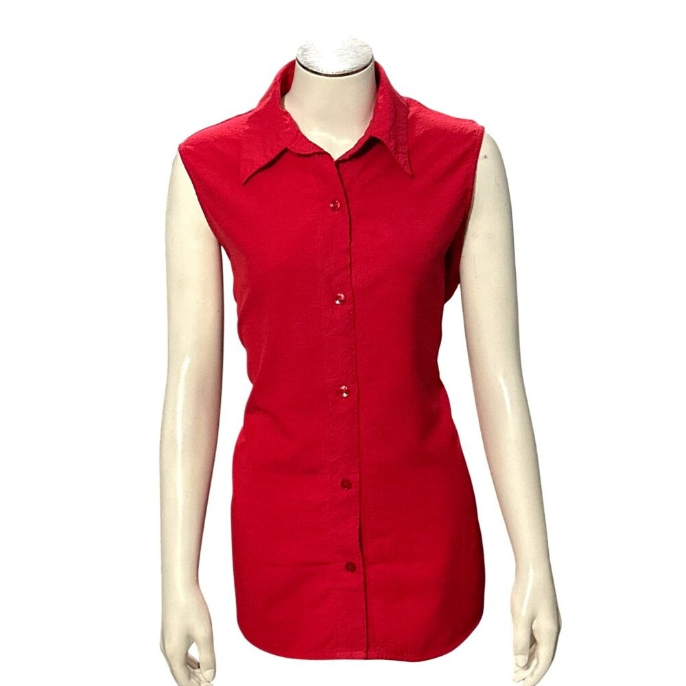 CCC Sleeveless Silhouette Red Button Down Blouse With Collar Size Large